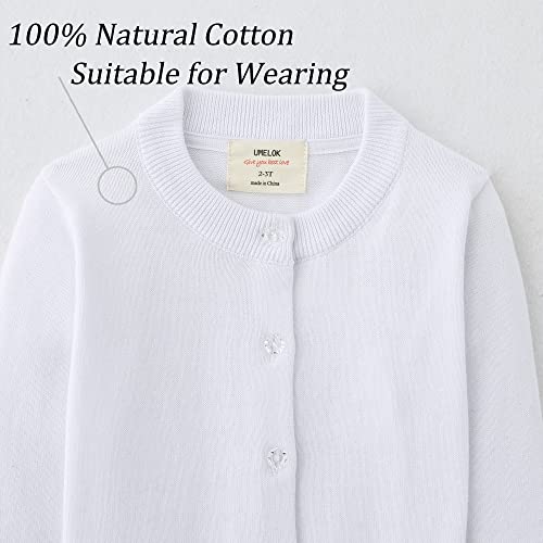 Umelok Girls' Cardigans Sweaters Cotton Long Sleeve School Uniform Pearl White, 7-8Y #TOP1