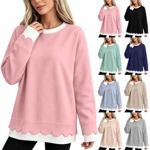 Crewneck Sweatshirts Women Cute Y2k 2 in 1 Oversized Scallop Sweatshirt - image 1