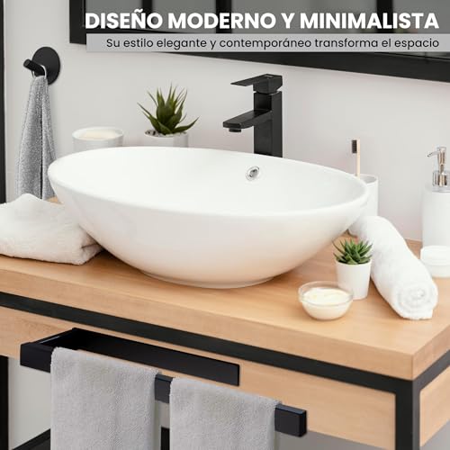 BYSER Toalleros de Baño sin Taladro-Toallero Adhesivo Baño -Set Accesorios Baño Toallero+2 Ganchos para Toallas -Acero Inoxidable 304 Toallero Negro para Baños,Pared y Cocina 39 CM Diseño Moderno - imagen 2