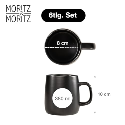 Moritz & Moritz 6x Kaffeebecher Porzellan Set - ca. 380ml aus hochwertigem Porzellan - Stilvolles Design mit Henkel - Tassen mit Henkel für Kaffee, Tee, heiße Schokolade, Cappuccino - Serie Vida – Bild 2