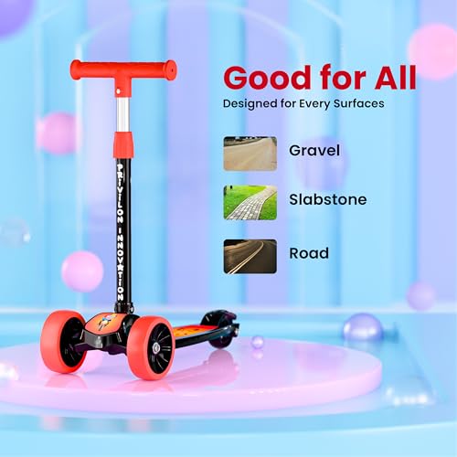 Image of MAGICLY Kids 3-Wheel Foldable Scooter - Adjustable Height, Wide Anti-Slip Deck, Smooth PU Wheels Game, Lightweight Kick Scooter for Boys & Girls of Ages 2-10 Years (Scooter RED)