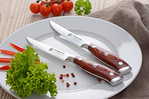GRÄWE Steakbestekset, 2 steakmessen met scherp lemmet van Duits speciaal staal (Duits staal) en handvat van hardhout, steakbestek in zwarte geschenkdoos - Image 5