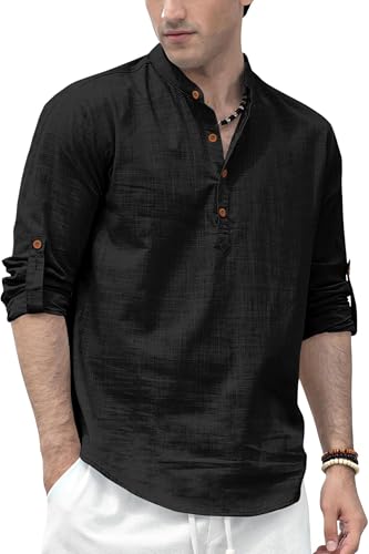 Image of Zombom Men's Solid Cotton Polyester Blend Straight Kurta Shirt, Regular Fit Full Sleeve Short Kurta Shirt