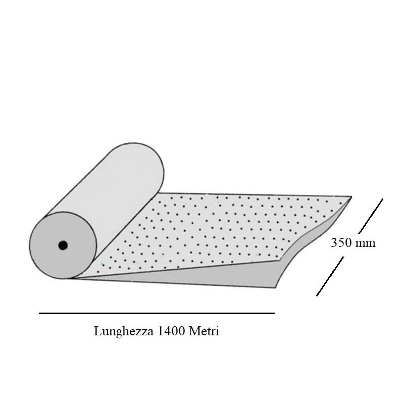 Virsus Bobina Film Poliolefina Termoretraibile, pellicola Trasparente, Monopiegata Microforata, spessore 12 My, Lunghezza 1400 Mt, per confezionare alimenti, pane (Fascia 350mm)