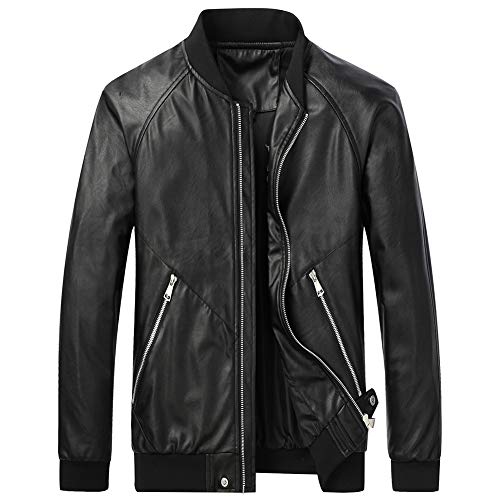 Mens Casual Slim Fit Faux Leather Jacket Fall Winter Leather Bomber Jackets4