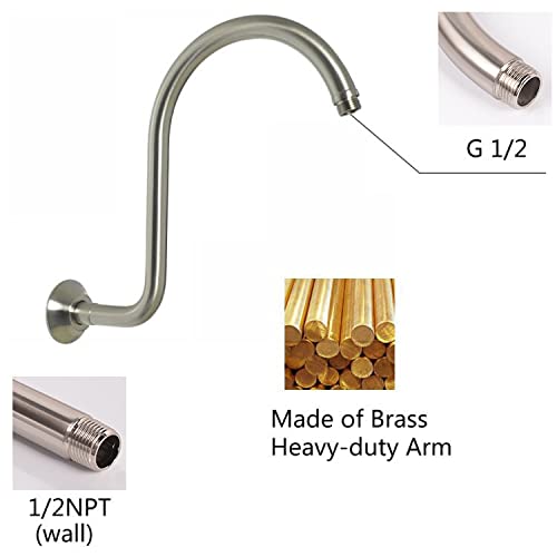 Haoxin Shower Arm And Flange 12 Inch Modern Gooseneck Extension S Shaped Shower Arm With Flange Perfect For Fixed Rainfall Showerhead Replacement Part, Brushed Nickel,Sa02N #TOP2