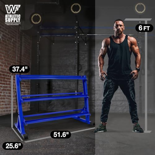 WF Athletic Supply Heavy-Duty Dumbbell Rack Stand, Weight Rack for Home Gym, Weight Holder, Available Sizes for Storage 5-50LB 3-Tier Blue, RACK ONLY