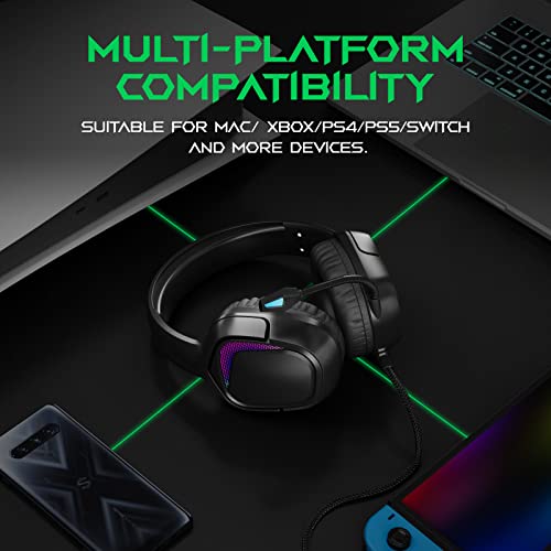 Black Shark Gaming Headset For Ps4 Ps5 Pc Xbox One Switch, Noise Cancelling Wired 3.5Mm Gamer Headphones With Microphone, Over Ear, Led Light, Deep Bass Surround Soft Memory Earmuffs For Computer #TOP1