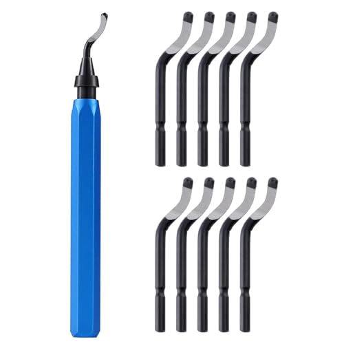 YANAJIAJIA Deburring Tool with 10 Extra Replacement Blades Blue Aluminium Handle 3D Printing Tools for Resin Plastic PVC and Metal Edge Removal Professional Deburring Tool for 3D Printing