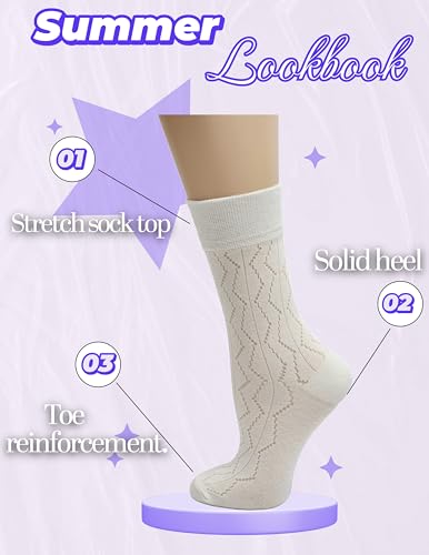 Image of Opa! Women White Lace Ruffles Socks Cottagecore Floral Frilly Sock Thin Cotton Summer Crew Socks -Soft Breathable.