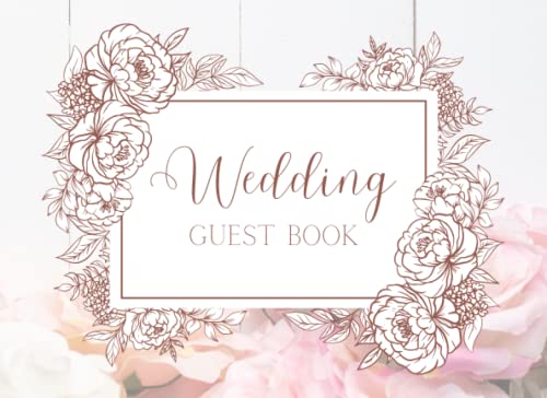 Wedding Guest Book Rustic Rose: Floral wedding day guest book with roses. Pink themed vintage wedding. Full colour interior. Message log book for weddings.