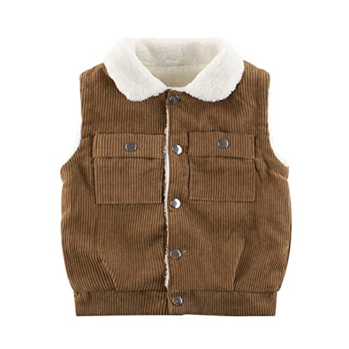 OBEEII Unisex Otoño Invierno Niñas Botón Sherpa Chaleco de Lana Color Sólido al Aire Libre a Prueba de Viento Chaqueta de Abrigo para Niños con Bolsillos Saco Cálido Chaqueta Cafe 1-2 Años