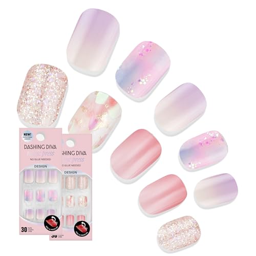 Dashing Diva Magic Press Nail Bundle - Dreaming in Pastel Collection - Short Square Press On Nails - Pink Passion & Inner Peace - Long Lasting Gel - Lasts Up to 7 Days - 2 Sets