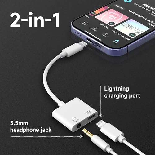 Image of [Apple MFi Certified] 2 Pack Lightning to 3.5mm Headphone Jack Adapter, 2 in 1 Headphone Adapter Aux Audio and Charger Adapter Dongle Cable Splitter Compatible with iPhone14 /13 /12 /11 /XS /XR
