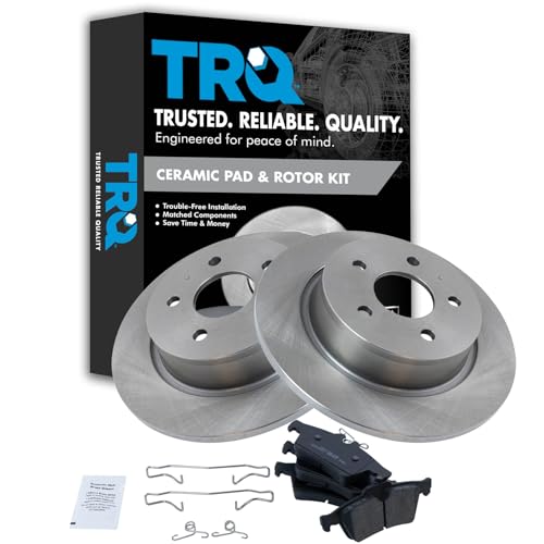 Image of TRQ Rear Brake Pad and Rotor Set Ceramic Solid Rotors | For 2013-2018 Ford C-Max 2013-2016 Escape 2014-2018 Transit Connect