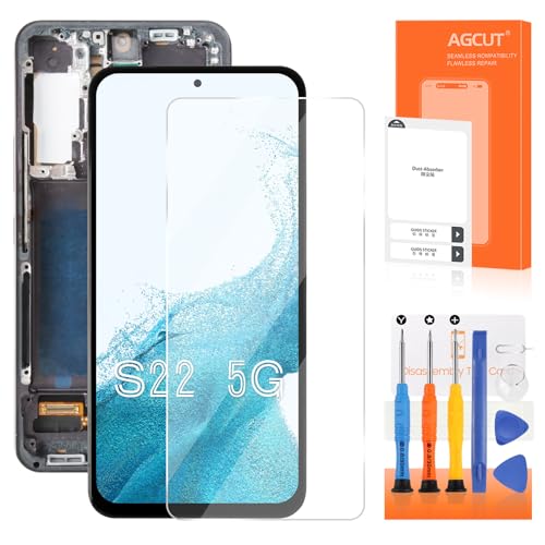 AGCUT (US Versión, SM S901U) Pantalla LCD para Samsung Galaxy S22 5G SM S901U Pantalla LCD Digitalizer Touchscreen Pantalla Táctil Montaje Completo con Reparación (Negro con Marco, Incell)