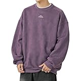 [Fasshonrida] トレーナー メンズ スエード 長袖tシャツ 秋服 スウェット プルオーバー 速乾 ストレッチ トップス 人気 とれーなー オシャレ ワンポイント 刺繍ロゴ フードなし パーカー かっこいい スエット ゆったり sweatshirt カジュアル 服 秋 冬 春 purple XL
