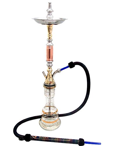 Khalil Mamoon Pharonie Tri-Metal Hookah 33" Single Hose Hookah + Free 1 Flavor