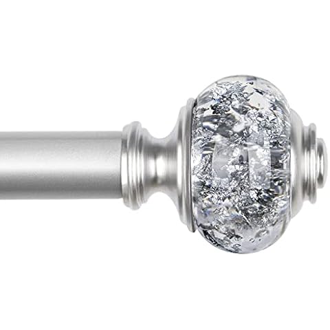 1 Inch Curtain Rods 72 to 144 Inches (6 to 12 ft) Telescoping Single Drapery Rod, USFOOK Heavy Duty Curtain Rods for Windows with Silver Decorative Translucent Finials Cover