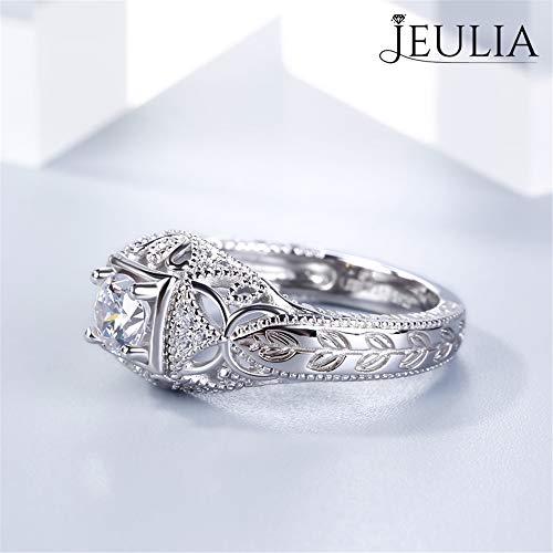 Jeulia Vintage Rings 925 Sterling Silver Round Cut Solitair Diamond Ring Wedding Engagement Statement Ring Band Anniversary Promise Bridal Set with Gift Box3