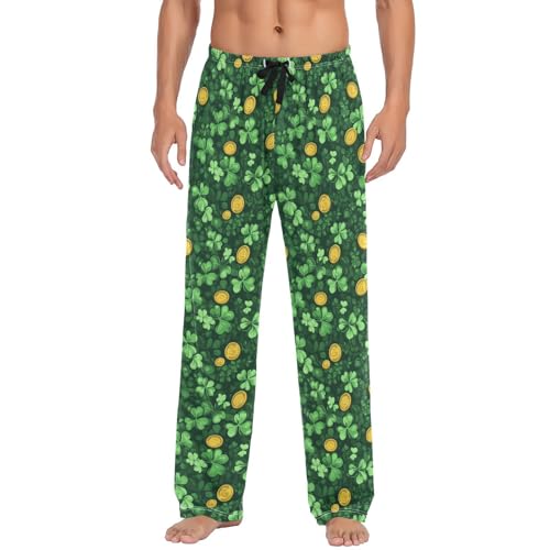 Mens Pajama Pants St Patrick's Day Coins Shamrock Soft Lounge Sleep Pj Bottoms with Drawstring Pockets2