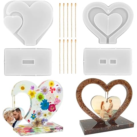 2 Set 3D Photo Frame Resin Molds, FineGood Heart Shape Silicone Molds for Resin, DIY Personalised Picture Frame Epoxy Resin Moulds Art Craft for Wedding Home Decor Cover