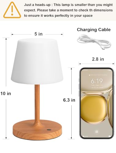 Shower Lamp IP54 Waterproof, Cordless Rechargeable Table Lamp, Outdoor Use | 4000mAh Battery Operated, Dimmable Touch Desk Light for Bathroom, Bathtub, Kitchen, Bedroom, Patio, Camping, Wood Grain 1Pack - image 4