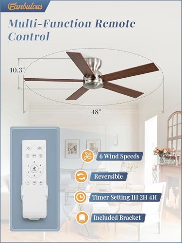 Image of Fanbulous 48 Inch Low Profile Ceiling Fan no Lights, Modern, Brushed Nickel