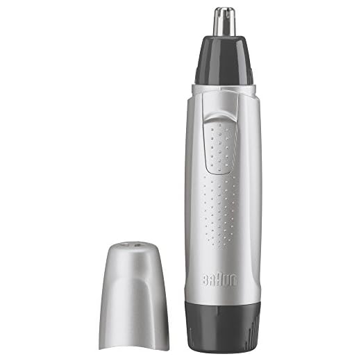 Braun Ear and Nose Hair Trimmer for Men and Women, Battery Operated Electric Groomer, Black/Silver, AA Battery Included