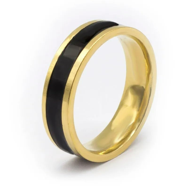 Men's Black Bands Rings Gold Plated Titanium Steel Never Fading Ring For Men and Boys