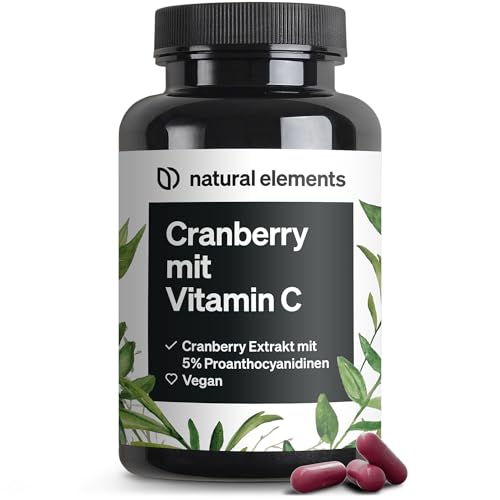 natural elements Cranberry Extrakt mit Vitamin C 25:1 Extrakt (entspricht 20.000mg Cranberries pro Tagesdosis) 240 Kapseln laborgeprüft vegan hochdosiert ohne unerwünschte Zusätze
