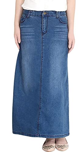 CHARTOU Women's Stretch Elastic High Waist Washed A-Line Denim Jean Maxi Long Skirt