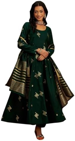 Libas Women's Woven Design Chanderi Silk Anarkali Kurta With Palazzo & Dupatta