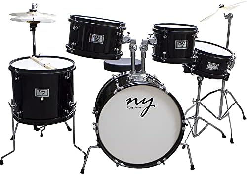 Bateria Acústica Infantil Junior 2T Preta com Banco New York