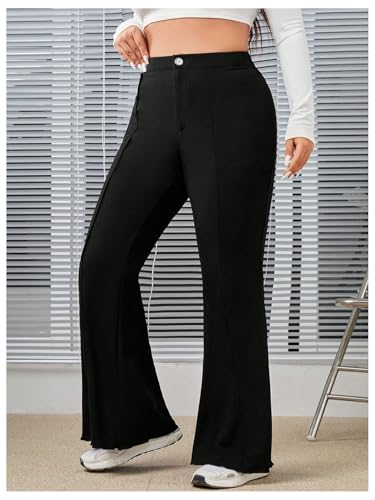 Floerns Women's Plus Size High Waisted Trousers Stretch Flare Leg Casual Pants4