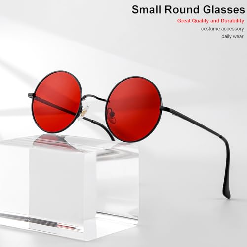 Gleyemor Polarized Round Sunglasses for Men Women Hippie Small Circle Glasses Red Yellow Lenses3