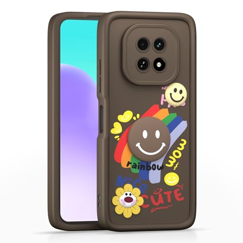 Image of Pikkme Back Cover for Realme C63 5G | Soft Silicone| Cute Rainbow Smile & 3D Cartoon Flower Design | Shockproof Raised Camera Protection Bumper Case (Brown)