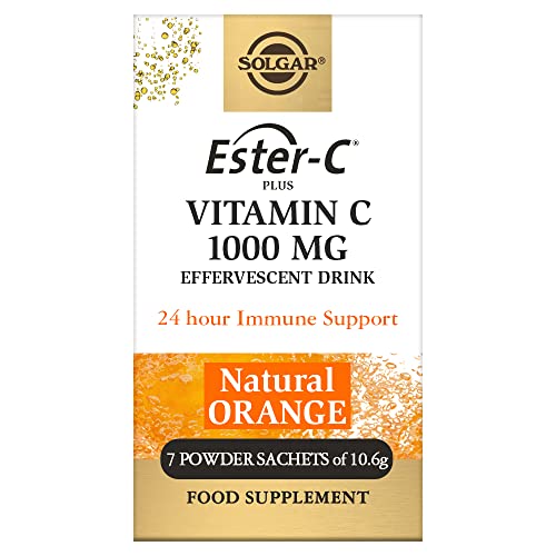 Solgar | Ester C Plus Efervescente | Acción Rápida | 24horas de Apoyo Inmunológico | Vitamina C 1000 mg |Sabor a Naranja Natural | Libre de cafeína | 7 sobres | Con azúcar y edulcorante