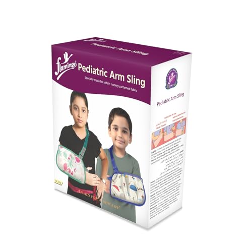 Flamingo Pediatric Arm Sling | Tropical Design Arm Support for Kids | Lightweight & Adjustable Child Arm Brace for Injuries, Fractures, Sprains – Comfortable Sling for Boys & Girls | Medium |