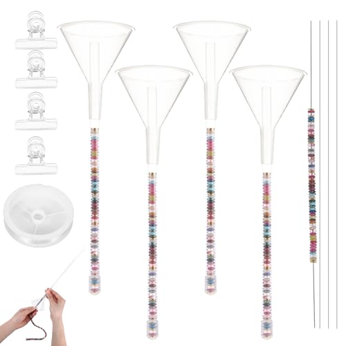 EeYahYong 4Pcs Beading Funnel for Clay Beads Set,Bracelet Making Kit for Girls,Jewelry Making Tools for Adults with Beading Funnel Beading Needles Clips,Bead Kits for Bracelet Making Women Children