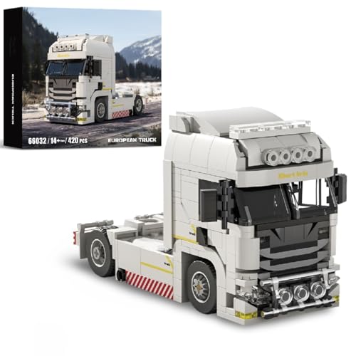 Unativer Technical European Truck Building Blocks Kit 421 PCS Construction Vehicles Toy Model DIY Truck Vehicle Model Building Set Collectible Car Model Gift for Kid Adult (66032)
