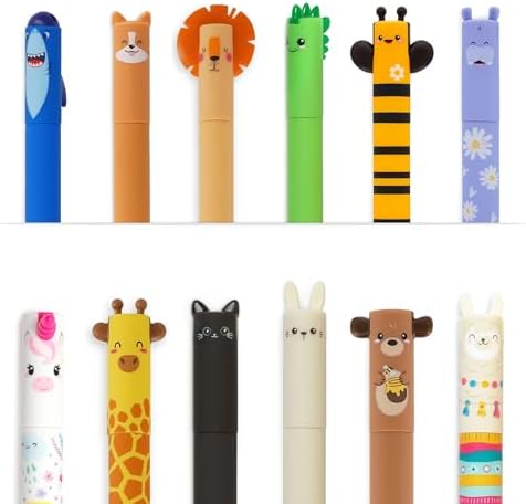 Lot De 7 Stylos Effaçables LEGAMI - Formes Animaux (panda, Girafe, Lama…) - Idéal Dessin, Notes - Encre Effaçable Propre