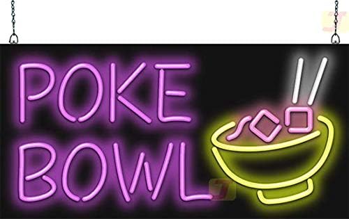 Poke Bowl - Letrero de neón – Tamaño grande – 32 pulgadas de ancho x 16 pulgadas de alto – Letrero de neón doblado a mano real de calidad – Letras