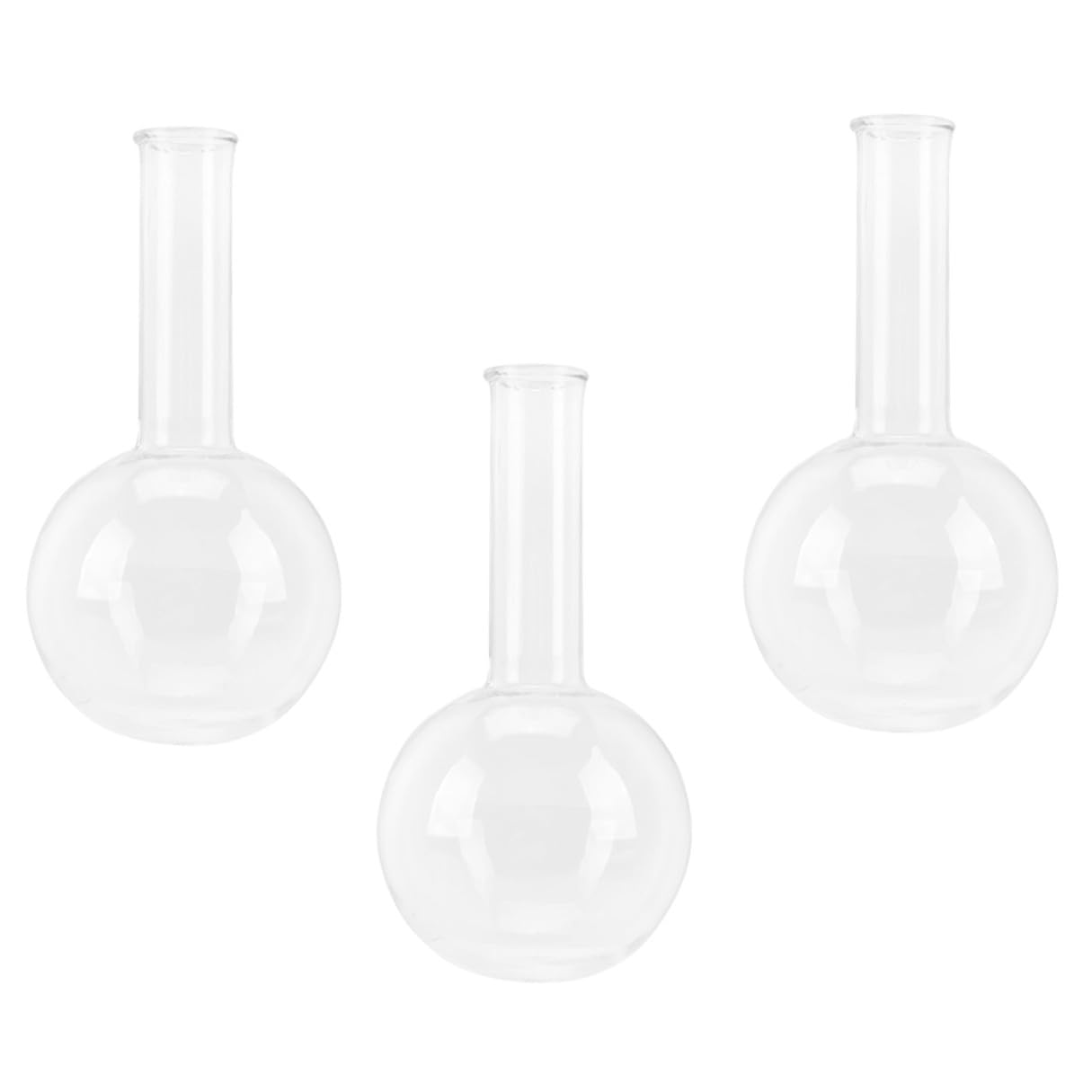 Flachboden Siedekolben mit Gleichmäßiger Wandstärke 250ml aus Glas 3 Stück und Transparenter Glasflasche für Forschung und Bildung
