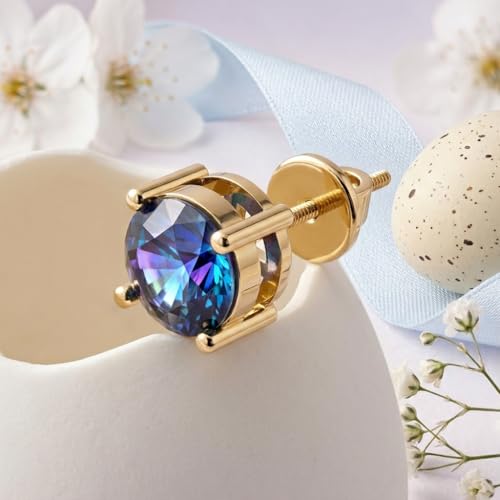 Image of Single Stud For Men & Boys | Gold Plated Pure 925 Sterling Silver Earring | 6mm X 6mm Round Shaped Gemstone Single Screwback Stud | Gift for Men & Boys | Model ERSMY00935