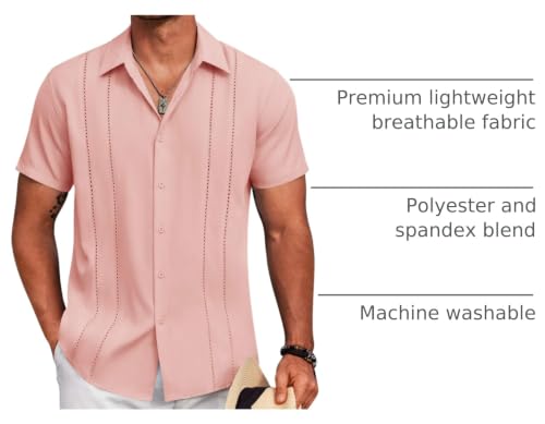 Image of COOFANDY Mens Cuban Guayabera Shirt Short Sleeve Button Down Shirts Summer Beach Vacation Shirts