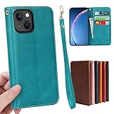 【 左利き 】 iphone 13 ケース 手帳型 左利き アイホン 13 右開き 適用 アイホン13 スマホケース 左利 アイフォン13ケース 手帳 アイフォン13 左利き用 左手 カバー アイフォン13手帳 iPhone13 case 【GoKIGIoD】 左手用 財布型 内蔵マグネット 弱磁 スタンド カード収納 ストラップホール カードケース ストラップ 同梱 レトロ ターコイズ