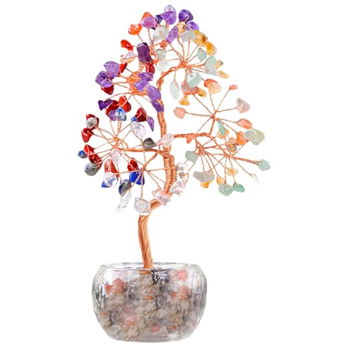 Árbol de la vida de cristal de amatista, árbol de la vida, árbol de cristal colorido, piedra de chakra, decoración del árbol de la vida, para bonsái, artículo decorativo para el hogar