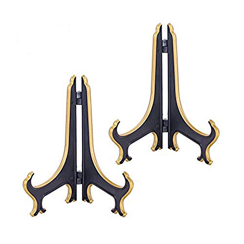 Artliving 6" Decorative Plate Stand Holder Plastic Picture Easel Display Stand Picture Frame Stand Black Gold