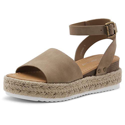 Shoe Land Legossa Womens Open Toe Ankle Strap Platform Wedge Shoes Casual Espadrilles Trim Platform Studded Wedge Sandals 1825Natural 7.5